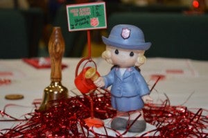 Table decorations at the Salvation Army Volunteer Appreciation Luncheon show “Need Knows No Season.”