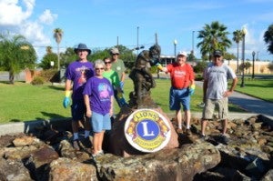 Port Arthur Founders Lions Club members and family, Michael and Deborah Parker, left, Debbie Nicholson, Les Lucas and Greig Nicholson were on hand to do some cleaning at the Lamar State College Campus. Mary Meaux/The News