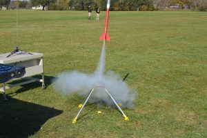 Students’ homemade rockets launch behind CO Wilson Middle School as part of their aerospace class. (Lorenzo Salinas/The News)