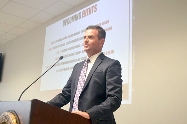 MIchael Stoll/The News District 4 State Senator Brandon Creighton addressed members of the Greater Port Arthur Chamber of Commerce at the Carl Parker Multipurpose Center, Lamar State College on Tuesday.