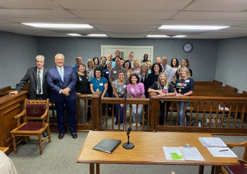 Participants of the "Mid-County Madness Beat Truancy Workshop include John Nelson, Judge Brad Burnett, Lori Hepburn, Stacey Butler, Lainey Hanna, Mandie Champagne, Angela Lewis, Kimberly Carter. And Torrey Gomez, Natalie Gomez, Grant Tatum, Charlotte Junot, Jeff McKinnon, Tina Oliver, Kathryn French, Kelsey Thibodeaux, Steven Beagle, Amber Oleksy, Heather Barrow, Mike Tarver, Sissy Dainwood, Allana Dews, Tricia Sandell, Jared Walker, District Attorney Keith Giblin, Leland Douglas, Brian Waguespack, and Brenda Brevell. (Courtesy photo)