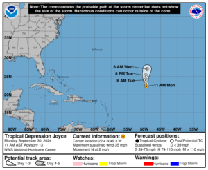 Monday, Sep 30 update from the National Hurricane Center: Latest on Tropical Depression Joyce