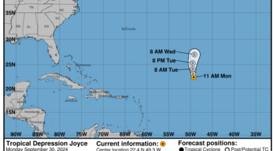 Monday, Sep 30 update from the National Hurricane Center: Latest on Tropical Depression Joyce