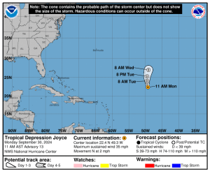 Monday, Sep 30 update from the National Hurricane Center: Latest on Tropical Depression Joyce