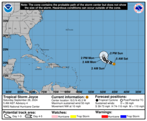 Saturday, Sep 28 update: Latest on Tropical Storm Joyce from the NHC