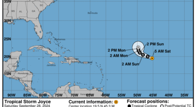 Saturday, Sep 28 update: Latest on Tropical Storm Joyce from the NHC