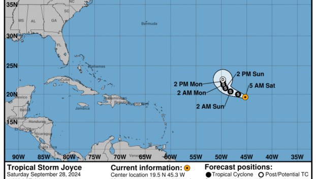 Saturday, Sep 28 update: Latest on Tropical Storm Joyce from the NHC