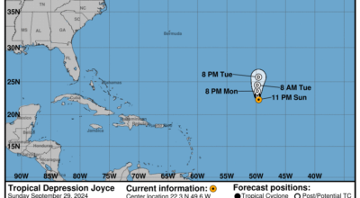 Sunday, Sep 29 update: Latest on Tropical Depression Joyce from the NHC