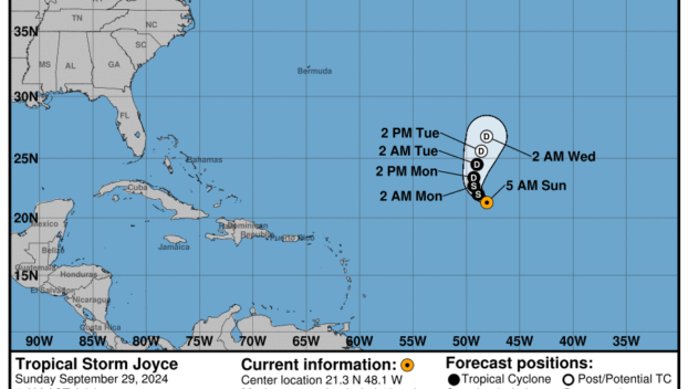 Sunday, Sep 29 update: Latest on Tropical Storm Joyce from the NHC