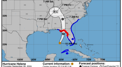 Thursday, Sep 26 update from the National Hurricane Center: Latest on Category 2 Hurricane Helene