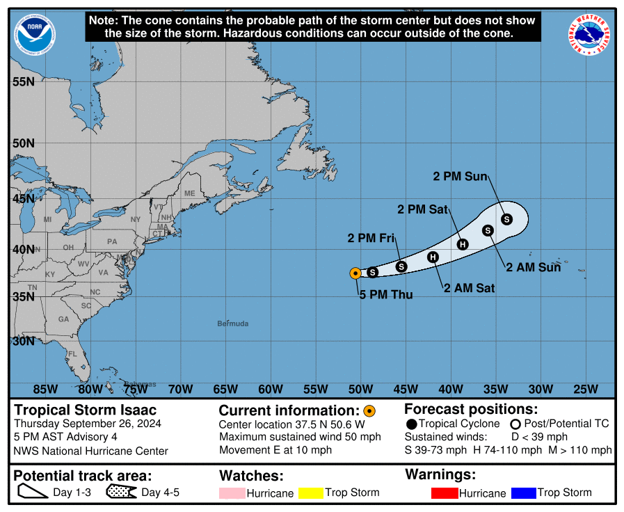 Tropical Storm Isaac: Thursday, Sep 26 status report from the NHC