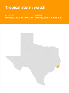 Tropical storm watch affecting Jefferson County until Monday evening