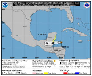 Friday, Oct 18: Latest developments on the Potential Tropical Cyclone from the NHC