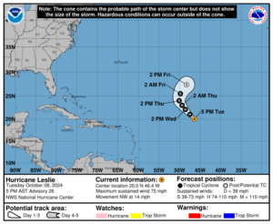 Latest on Category 1 Hurricane Leslie: Tuesday, Oct 8 update from the National Hurricane Center