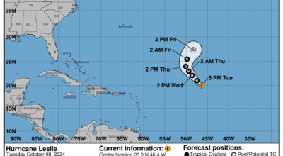 Latest on Category 1 Hurricane Leslie: Tuesday, Oct 8 update from the National Hurricane Center