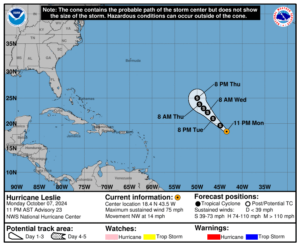 Latest on Tropical Storm Leslie: Tuesday, Oct 8 update from the National Hurricane Center