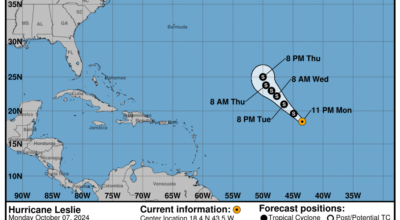 Latest on Tropical Storm Leslie: Tuesday, Oct 8 update from the National Hurricane Center