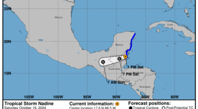 Latest update from the National Hurricane Center on Tropical Storm Nadine for Saturday, Oct 19