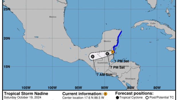 Latest update from the National Hurricane Center on Tropical Storm Nadine for Saturday, Oct 19