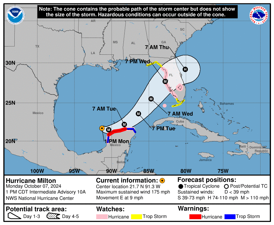 Monday, Oct 7 update: Latest on Category 5 Hurricane Milton from the National Hurricane Center