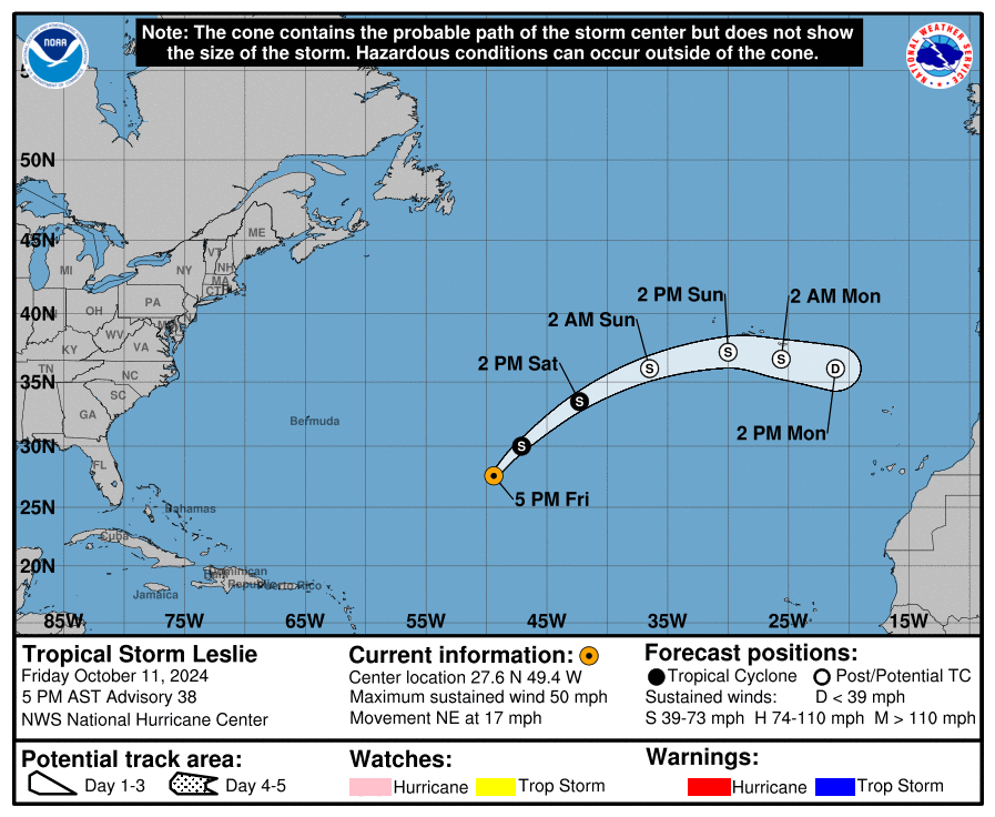 Tropical Storm Leslie: Friday, Oct 11 status update from the National Hurricane Center