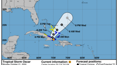 Tropical Storm Oscar: Monday, Oct 21 update from the NHC on latest developments