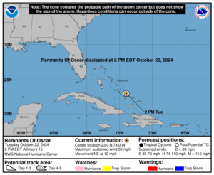 Tuesday, Oct 22: Latest update on Remnants of Oscar from the NHC