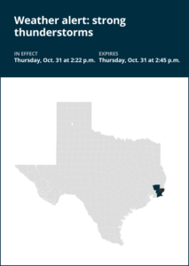 Weather alert issued for strong thunderstorms in Southeast Texas Thursday afternoon