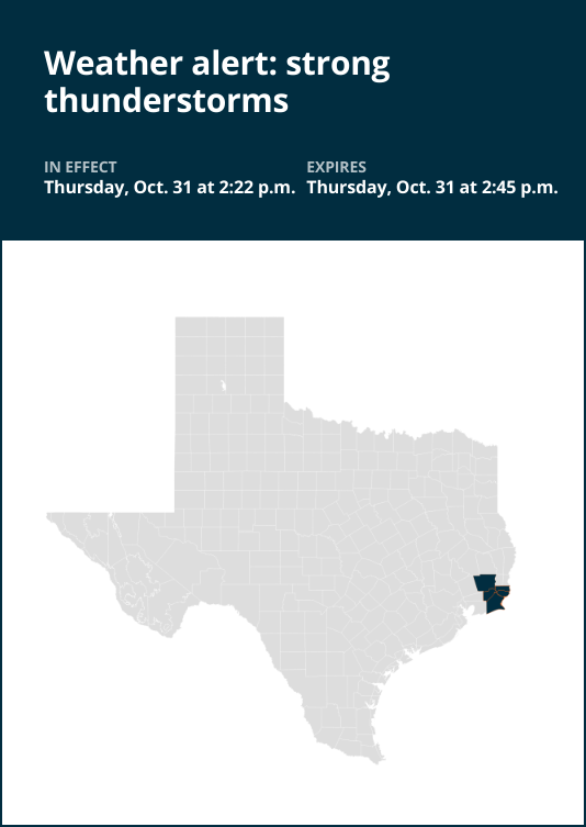 Weather alert issued for strong thunderstorms in Southeast Texas Thursday afternoon