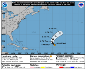 Wednesday, Oct 9 update: Latest on Category 1 Hurricane Leslie from the NHC