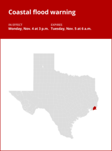 Coastal flood warning affecting West Cameron and Jefferson County Monday and Tuesday