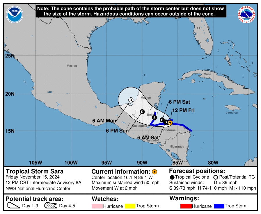 Friday, Nov 15 update from the National Hurricane Center: Latest on Tropical Storm Sara