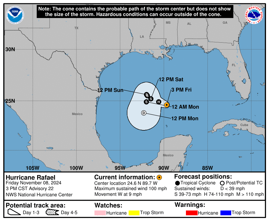 Friday, Nov 8 update: Latest on Category 2 Hurricane Rafael from the National Hurricane Center