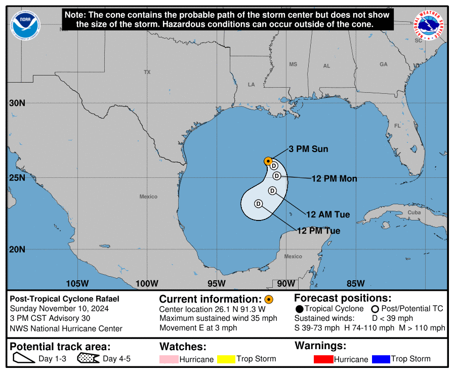 Progress report on Post Tropical Cyclone Rafael: Sunday, Nov 10 update from the National Hurricane Center