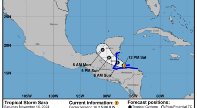 Progress report on Tropical Storm Sara: Saturday, Nov 16 update from the NHC