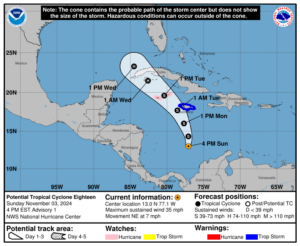 Sunday, Nov 3: Latest developments on the Potential Tropical Cyclone from the NHC