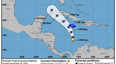 Sunday, Nov 3: Latest developments on the Potential Tropical Cyclone from the NHC