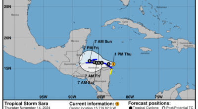 Thursday, Nov 14 update: Latest on Tropical Storm Sara from the National Hurricane Center