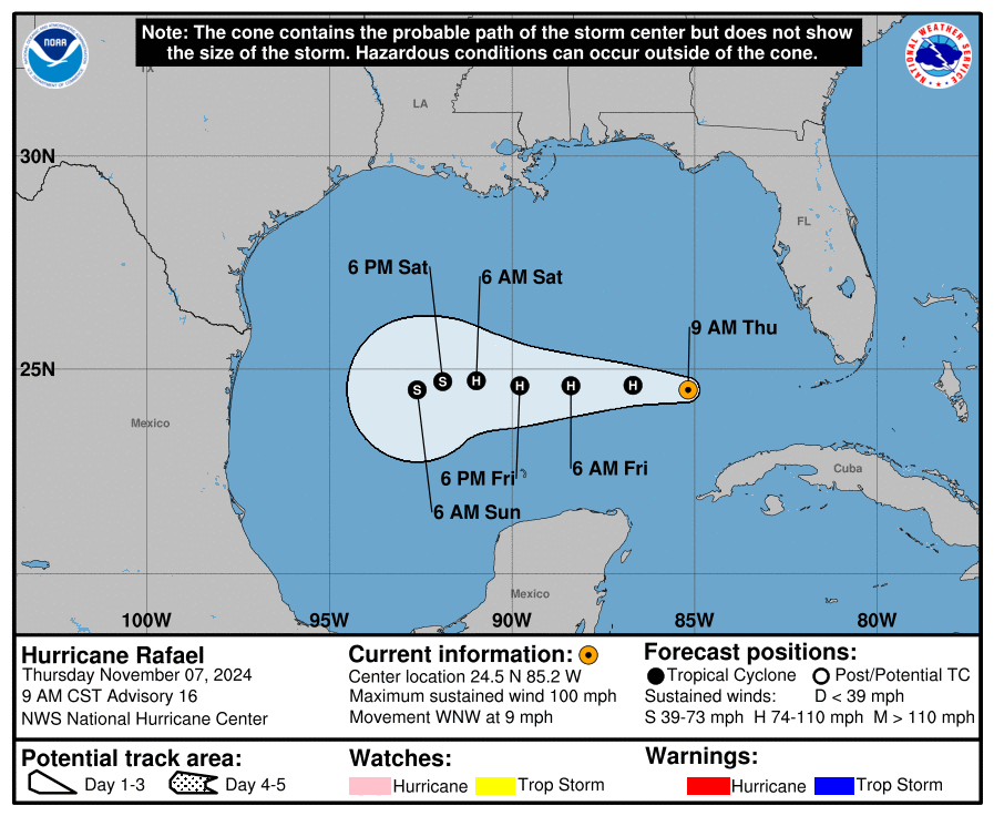 Thursday, Nov 7 update: Latest on Category 2 Hurricane Rafael from the NHC