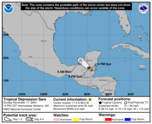 Tropical Depression Sara: Sunday, Nov 17 update from the NHC on latest developments