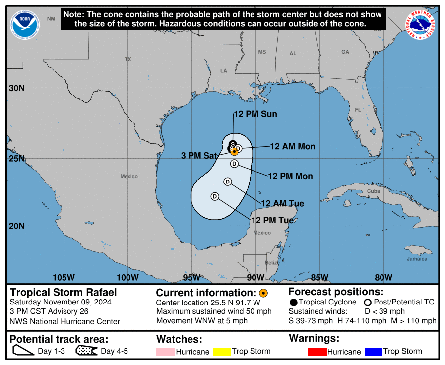 Tropical Storm Rafael: Saturday, Nov 9 update from the NHC on latest developments