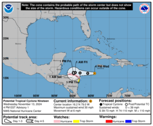 Wednesday, Nov 13: Latest insights on the Potential Tropical Cyclone from the National Hurricane Center