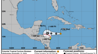 Wednesday, Nov 13: Latest insights on the Potential Tropical Cyclone from the National Hurricane Center