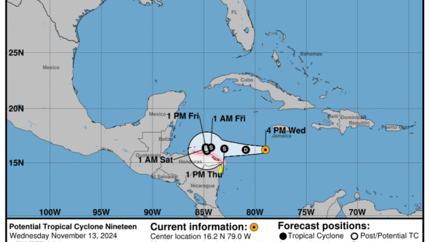 Wednesday, Nov 13: Latest insights on the Potential Tropical Cyclone from the National Hurricane Center