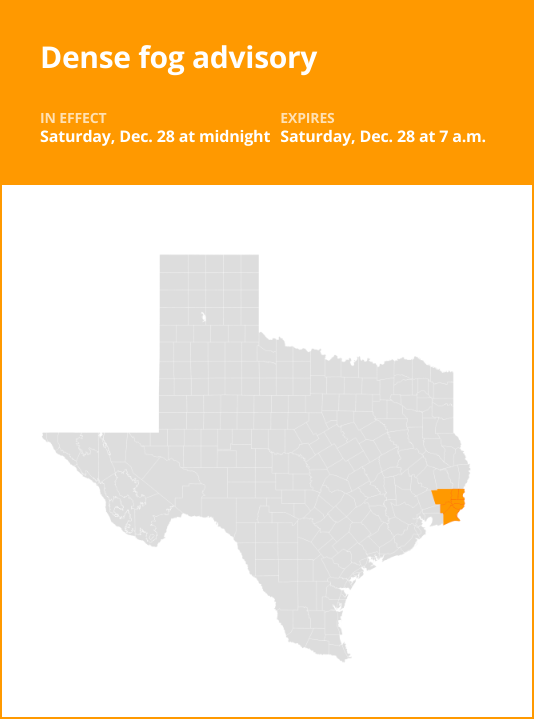 Dense fog advisory issued for Southeast Texas for Saturday