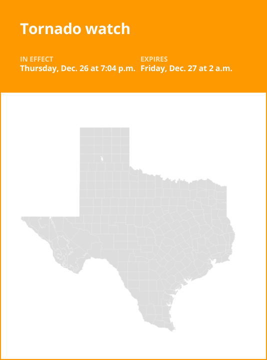 Update: Southeast Texas under a tornado watch until 2 a.m. Friday