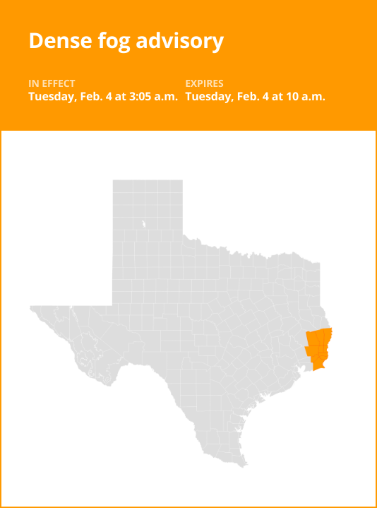 Dense fog advisory affecting Southeast Texas until Tuesday morning